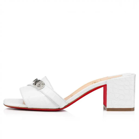 Christian Louboutin Lock Art 55 White Croc Block Heel Mule Slide Sandal Pump 36 - Picture 3 of 12